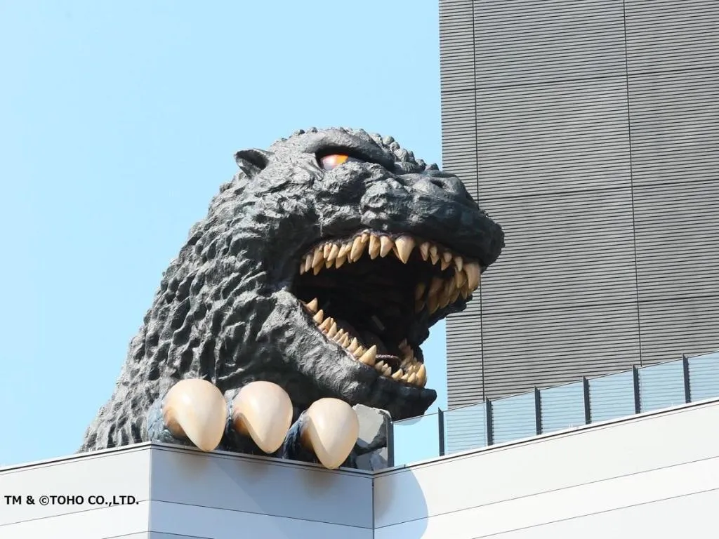 Godzilla head on the Toho Building, home of Hotel Gracery Shinjuku